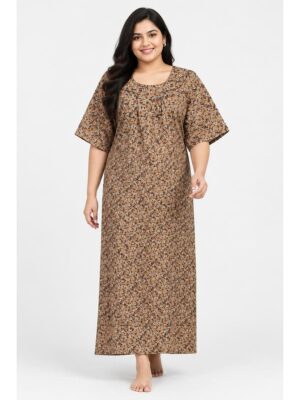 Women’s Cotton Plus-Size Zip Nighty - Caramel