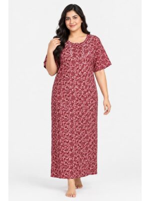 Women’s Cotton Plus-Size Zip Nighty - Red