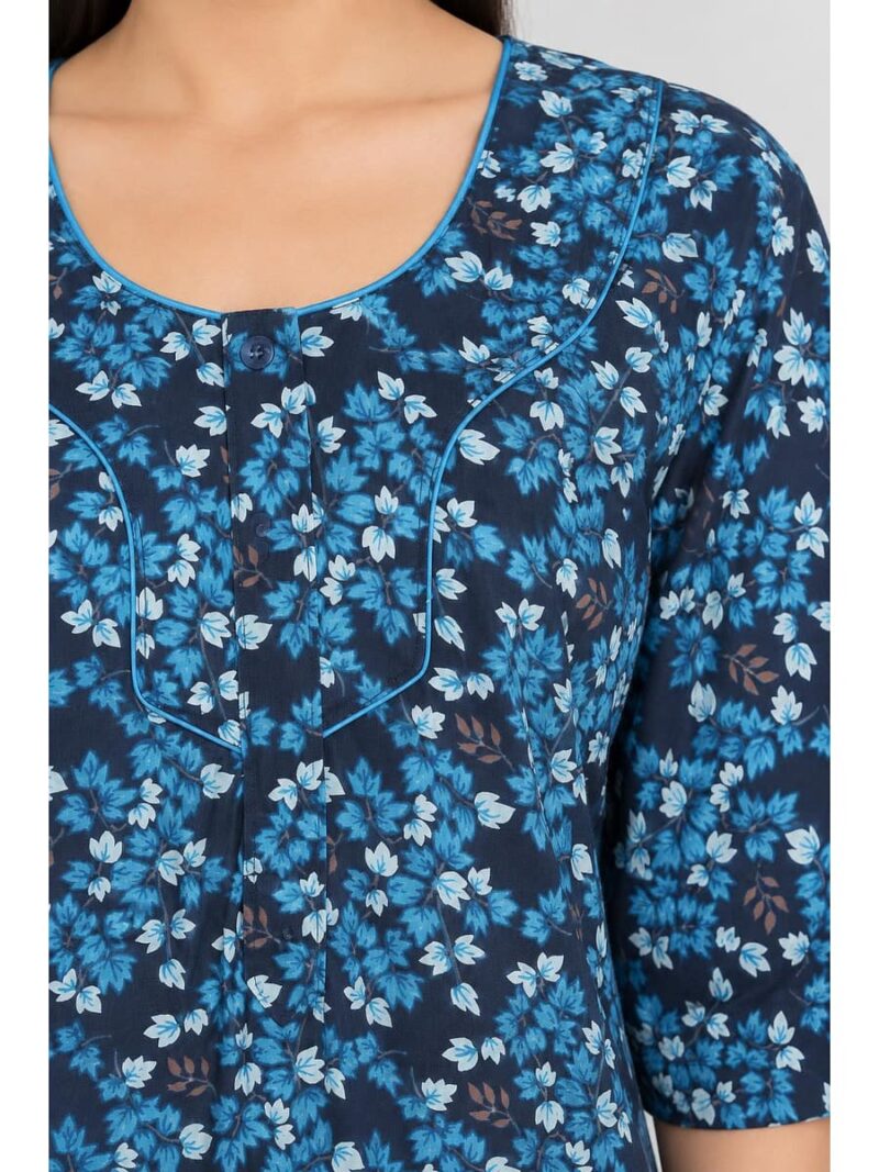 Women’s Cotton Plus-Size Zip Nighty - Navy Blue
