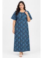 Women’s Cotton Plus-Size Zip Nighty - Navy Blue