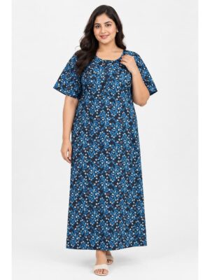 Women’s Cotton Plus-Size Zip Nighty - Navy Blue