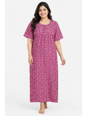 Women’s Cotton Plus-Size Zip Nighty - Pink