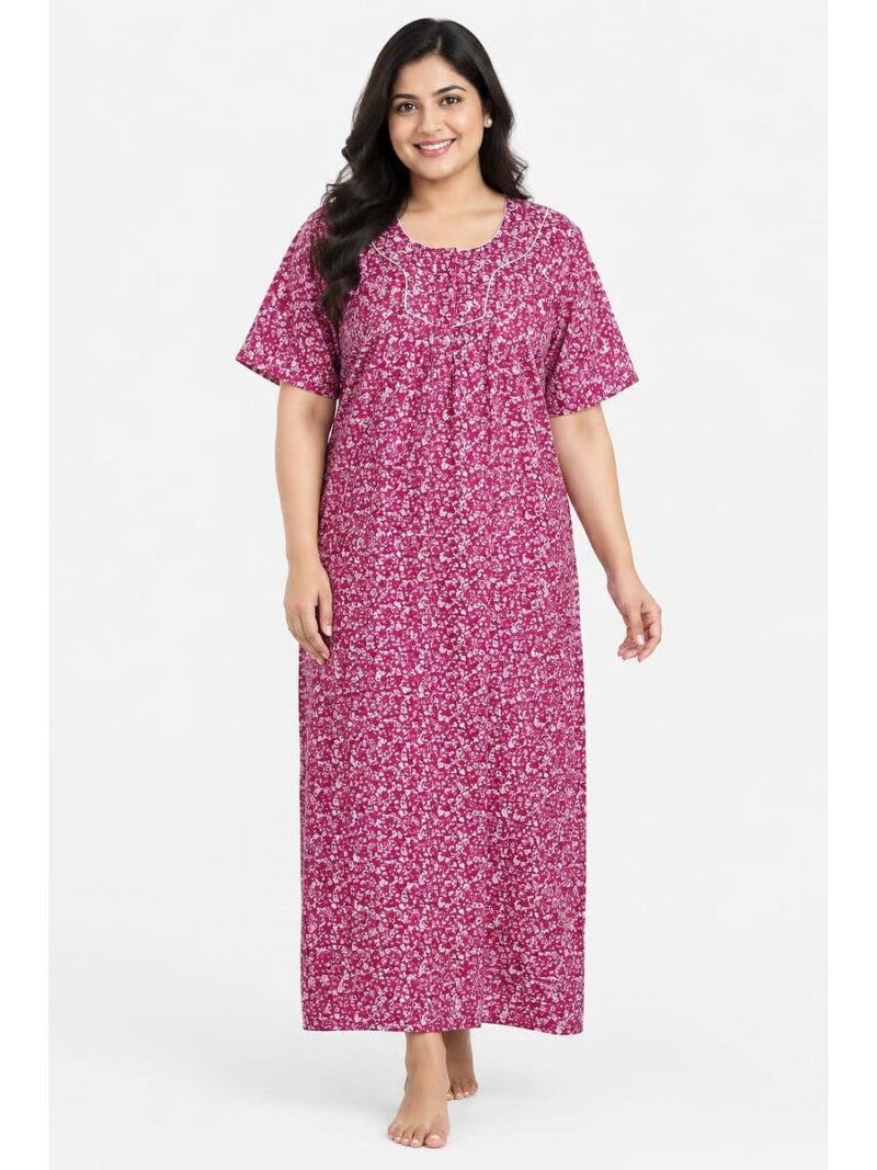 W-NY-483-33-PK-4XL_front Women’s Cotton Plus-Size Zip Nighty - Pink