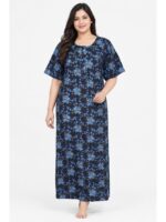 W-NY-483-34-NB-4XL_front Women’s Cotton Plus-Size Zip Nighty - Navy Blue
