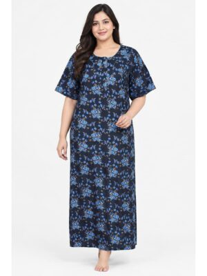 Women’s Cotton Plus-Size Zip Nighty - Navy Blue