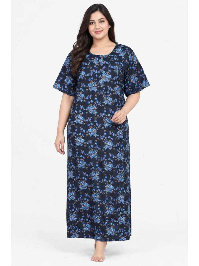 W-NY-483-34-NB-4XL_front Women’s Cotton Plus-Size Zip Nighty - Navy Blue