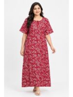 W-NY-483-35-RD-4XL_front Women’s Cotton Plus-Size Zip Nighty -Red