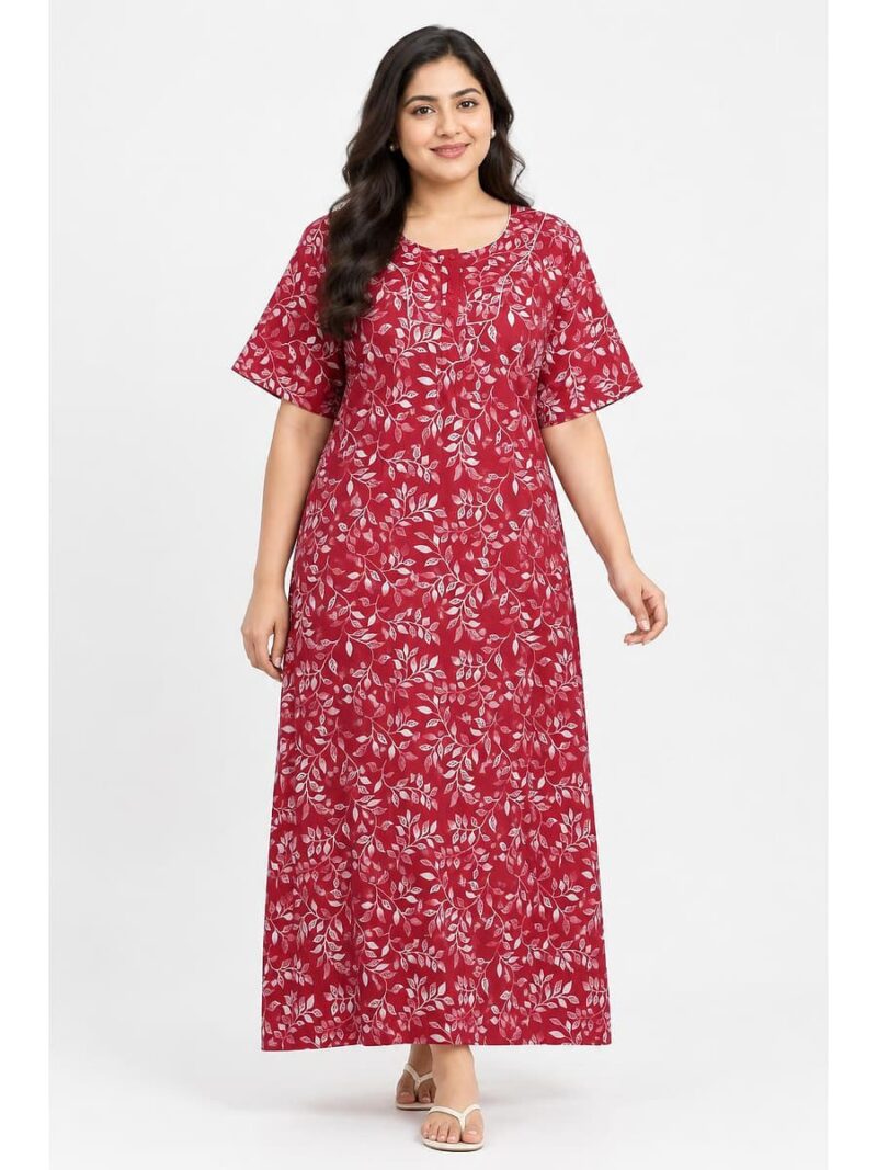 W-NY-483-35-RD-4XL_front Women’s Cotton Plus-Size Zip Nighty -Red