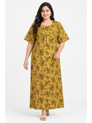 Women’s Cotton Plus-Size Zip Nighty - Mustard Yellow