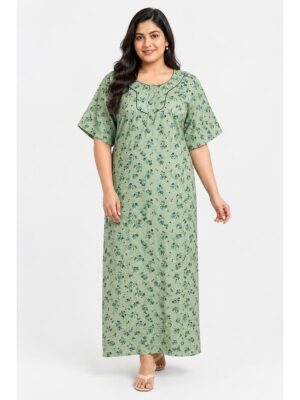 Women’s Cotton Plus-Size Zip Nighty -Mint Green