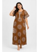 W-NY-485-01-BR-3XL_front Women's Cotton Plus Size Nighty - Brown