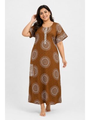 Women's Cotton Plus Size Nighty - Brown