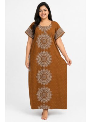 Women's Cotton Plus Size Nighty - Brown