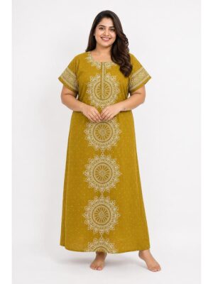 Women's Cotton Plus Size Nighty - Mustard Yellow