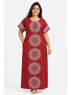 Women's Cotton Plus Size Nighty -Red
