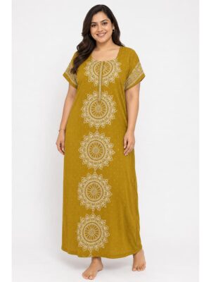 Women's Cotton Plus Size Nighty - Mustard Yellow