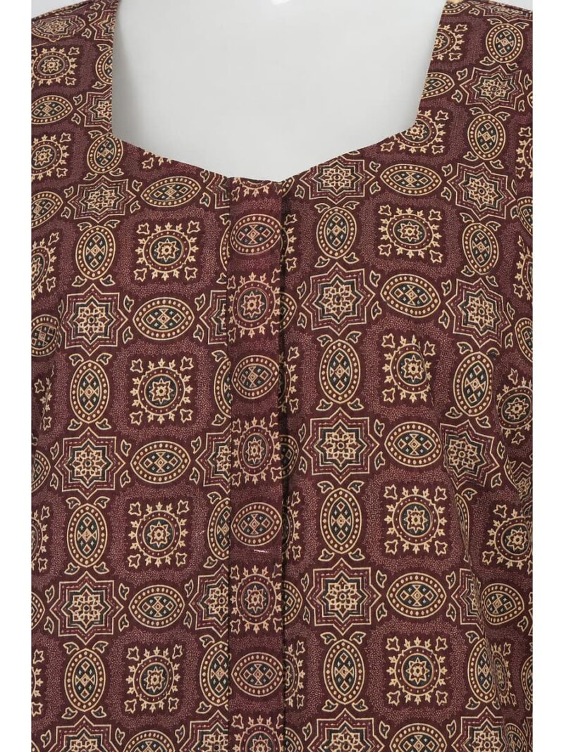Women's Ajrakh Cotton Maxi Nighty - Maroon