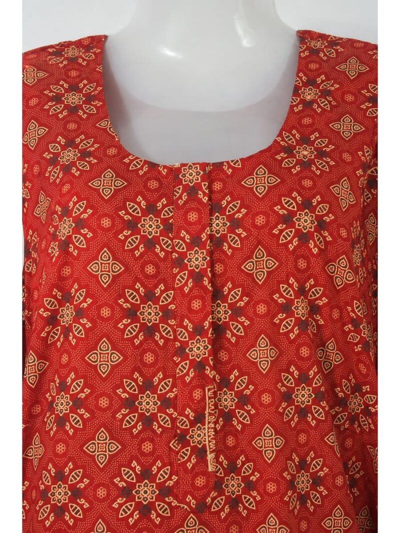Women's Ajrakh Cotton Maxi Nighty - Red