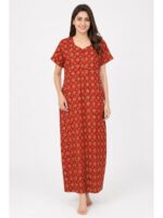 W-NY-486-05-RD-XXL-1_front Women's Ajrakh Cotton Maxi Nighty - Red