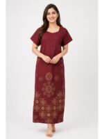 W-NY-487-06-MR-XXL_front Women's Ajrakh Cotton Maxi Nighty - Maroon