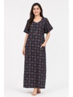 W-NY-487-08-NB-XXL_front Women's Ajrakh Cotton Maxi Nighty - Navy Blue