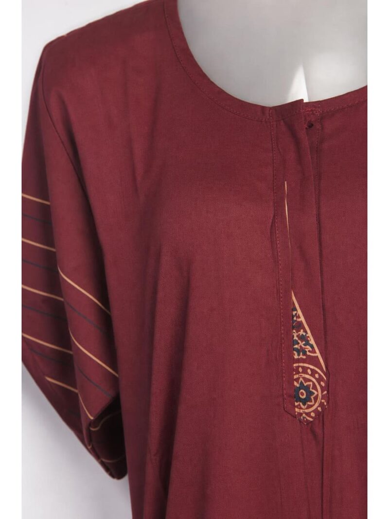Women's Ajrakh Cotton Maxi Nighty - Maroon