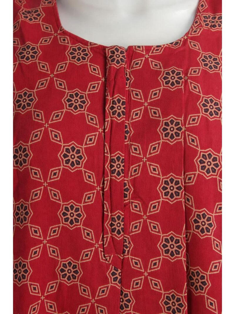 Women's Ajrakh Cotton Maxi Nighty - Red