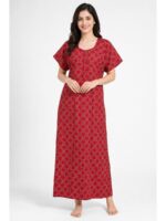 Women's Ajrakh Cotton Maxi Nighty - Red