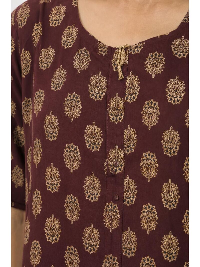 Women's Ajrakh Cotton Maxi Nighty - Maroon