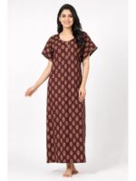 Women's Ajrakh Cotton Maxi Nighty - Maroon