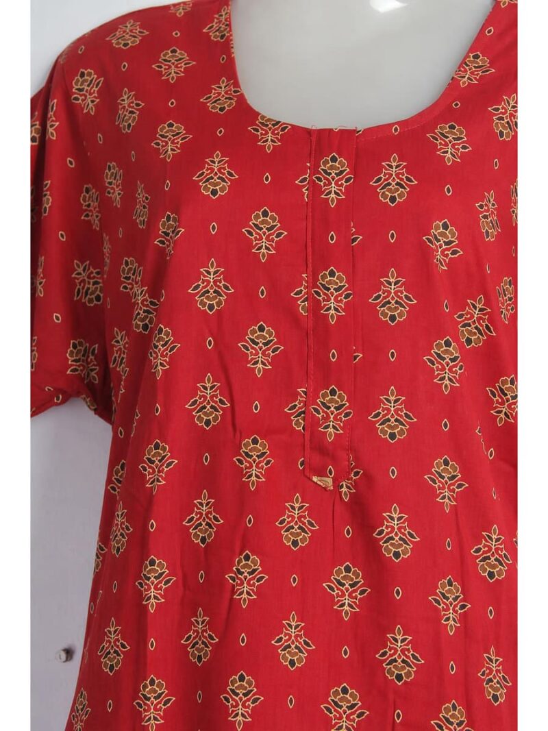 Women's Ajrakh Cotton Maxi Nighty - Red
