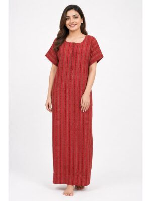 Women's Cotton Printed Nighty - Red