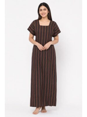 Women's Cotton Printed Nighty - Navy Blue