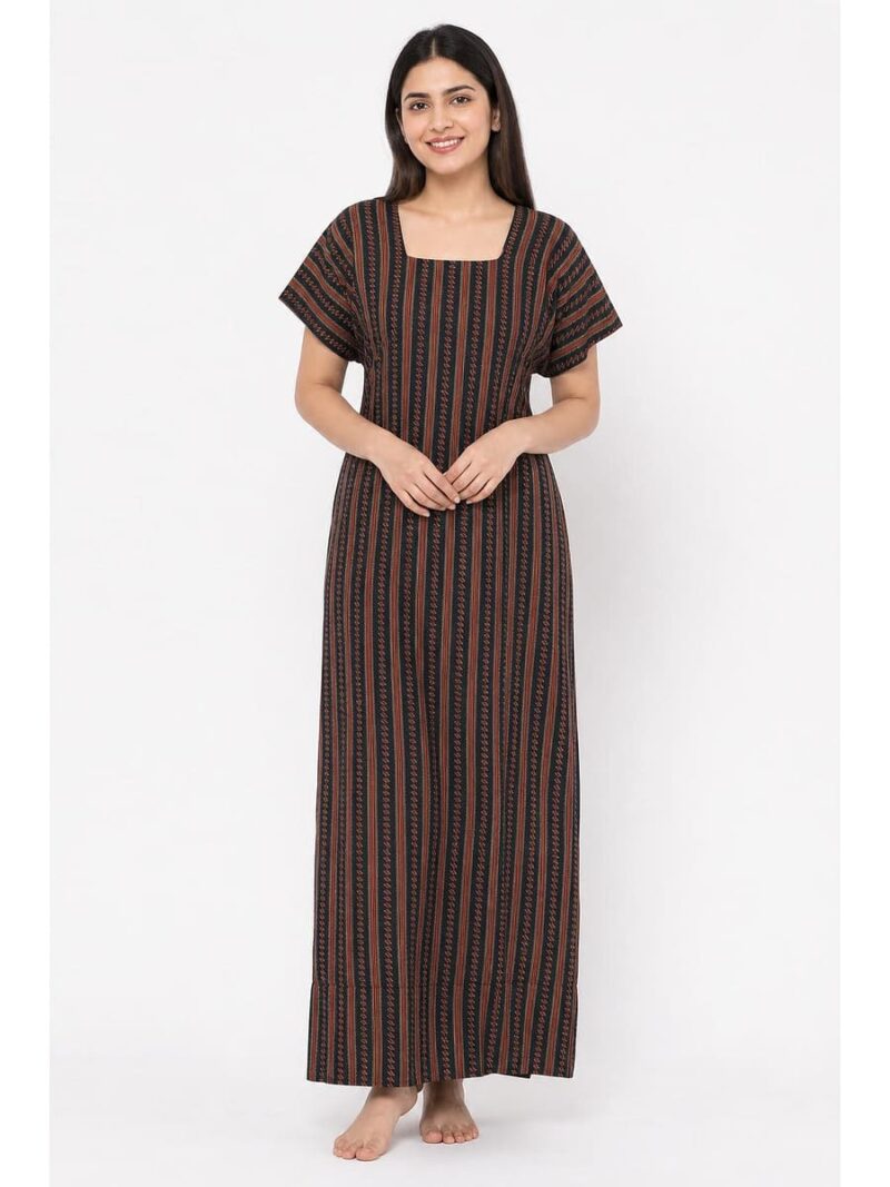 Women's Cotton Printed Nighty - Navy Blue