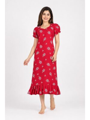 Women's Cotton Frock Nighty - Red