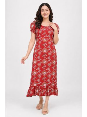 Women's Cotton Zip Frock Nighty - Red
