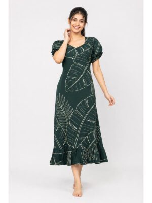 Women's Cotton Frock Nighty - Green
