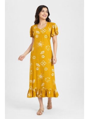 Women's Cotton Frock Nighty - Yellow
