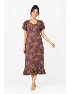 Women's Cotton Zip Frock Nighty - Plum
