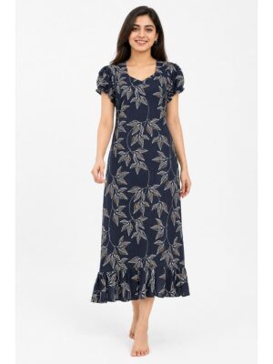 Women's Cotton Frock Nighty - Navy Blue