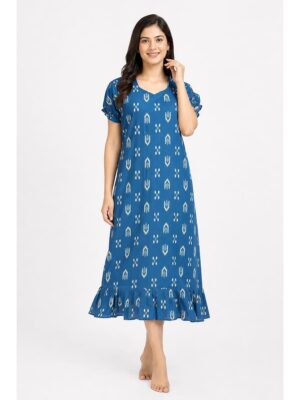 Women's Cotton Frock Nighty - Teal