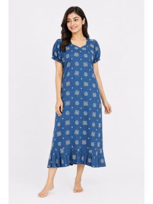 Women's Cotton Frock Nighty - Teal