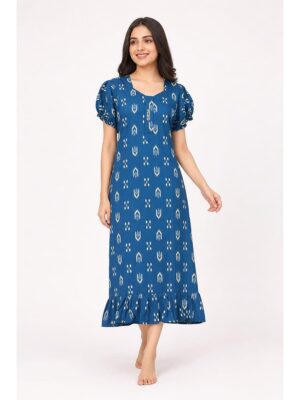 Women's Cotton Zip Frock Nighty - Teal