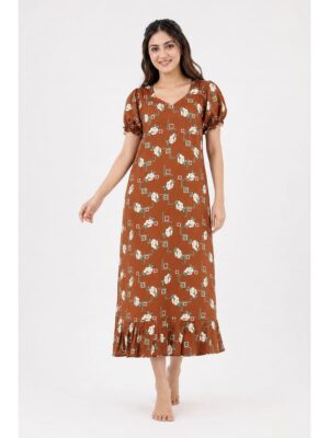 Women's Cotton Frock Nighty - Tangerine