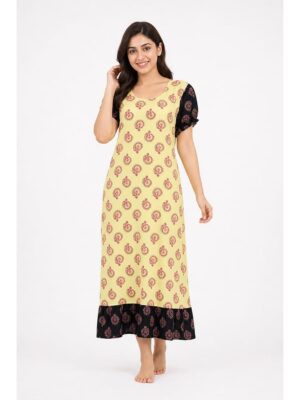 Women's Cotton Frock Nighty - Yellow