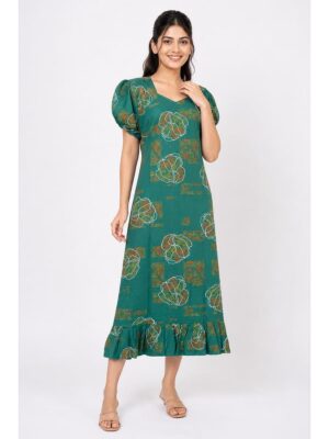 Women's Cotton Frock Nighty - Forest Green