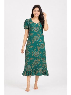 Women's Cotton Frock Nighty - Forest Green