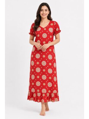 Women's Cotton Frock Nighty - Red