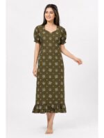 W-NY-498-09-OG-XXL_front Women's Cotton Frock Nighty - Olive Green