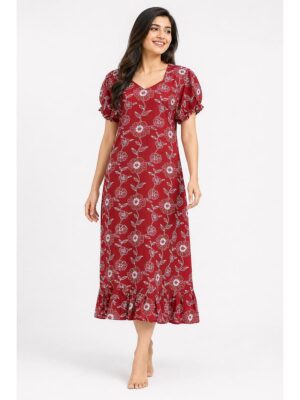 Women's Cotton Frock Nighty - Red